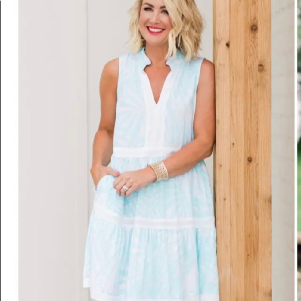 Decked Out Day Dress in: Sugar Sky Palm | Suntan Palm